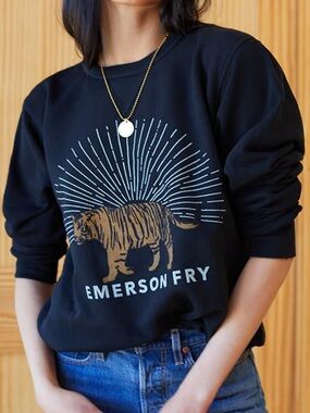 Emerson Fry Black Sweatshirt with Gold Tiger and Sunburst size L